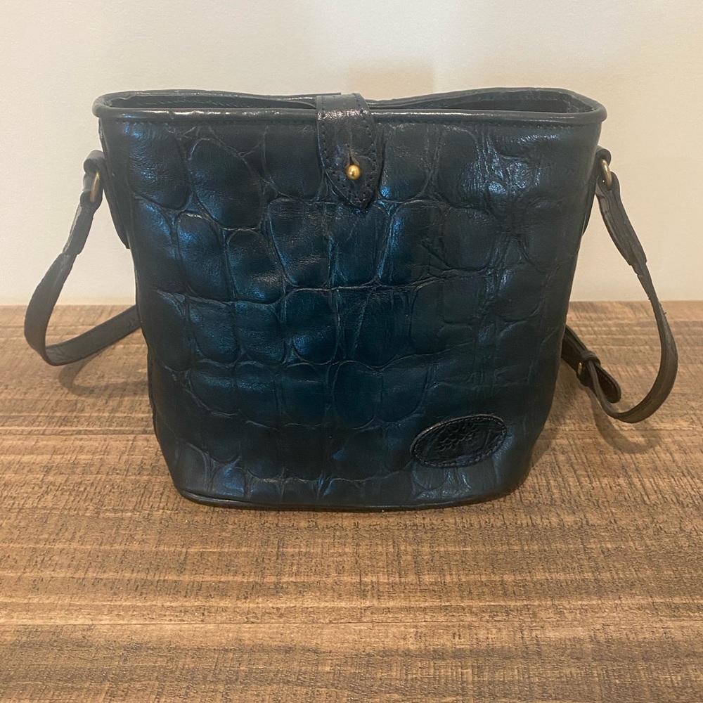 Vintage Mulberry Women’s Green Stamped Crocodile Leather Shoulder Bag